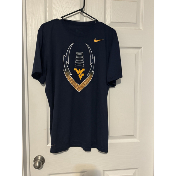 The NIKE Tee WEST VIRGINIA MOUNTAINEERS FOOTBALL Short Sleeve SHIRT BLUE Gold XL - Picture 1 of 5